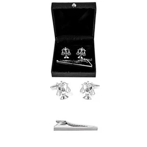 Scales of Justice Attorney Cufflinks and Tie Bar Clip Wedding Gift Box Free Ship - Picture 1 of 5