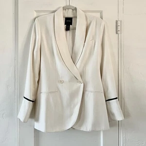 RARE Smythe tie waist white oversized tuxedo blazer black piping size 8 - Picture 1 of 17