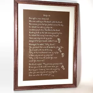 Vintage fertig gerahmte Kreuzstich Fußabdrücke im Sand Gedicht 16x22 - Bild 1 von 12