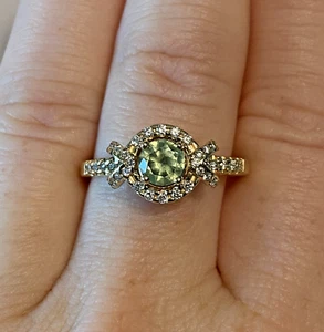 Peridot & Diamond Halo Ring 14K Yellow Gold Cluster Ring Sz 10.5 - Picture 1 of 12