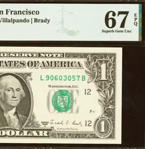 Top Pop 1988A $1 FRN PMG 67EPQ highest graded Superb Gem San Francisco Fr 1915-L - Picture 1 of 4