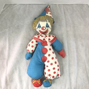 Vintage 1970s Handmade Clown Doll Plush Circus Happy Toy Soft Polka Dots 18” - Picture 1 of 12