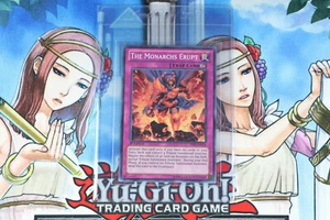 Yugioh Fallenkarte Die Monarchen erupten PRIO-DE076 1. Auflage Super Rare - Bild 1 von 2