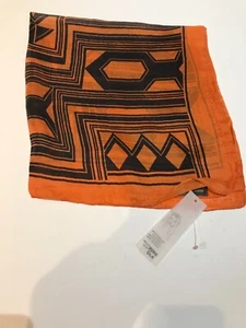 100% PURE INDIAN SILK HAND PRINTED SMALL SQUARE NECK SCARF GEOMETRIC ORANGE - Picture 1 of 4
