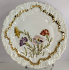 Antique Dresden Hand Painted Floral Pattern Porcelain Plate Gold Trim Germany