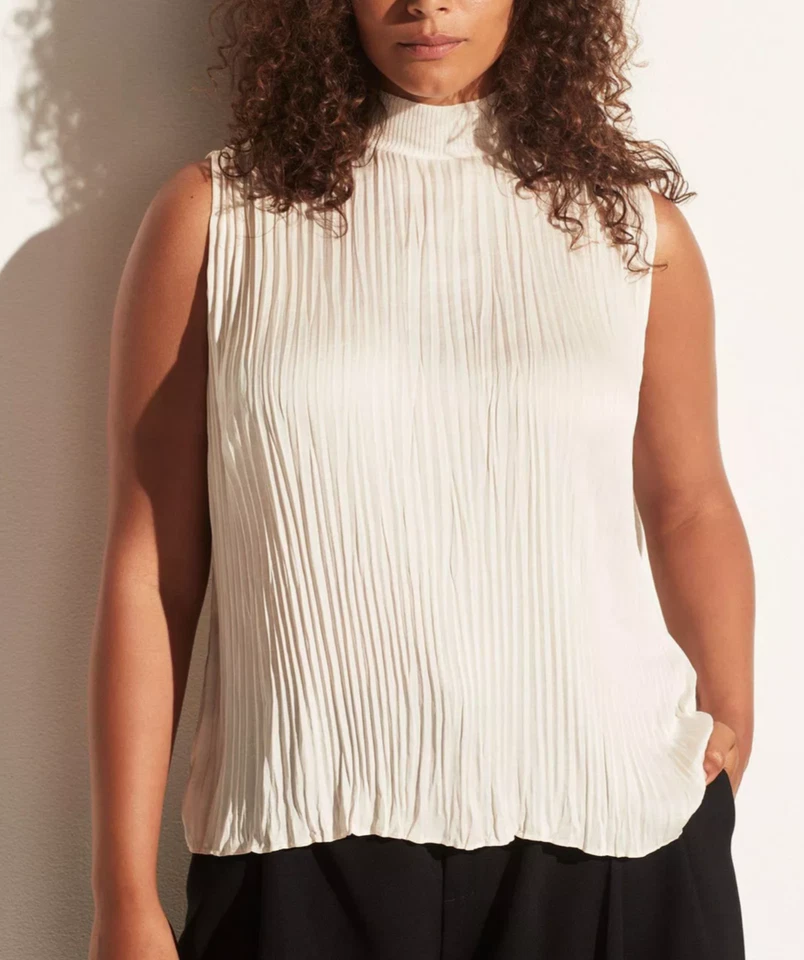 Vince Womens Blouse Plus XXL Chiffon Rib Mock Neck Crushed Satin Shell Top