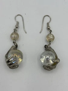 Signed JJ Jonette Pewter Earrings Goth Mystical Mystery Hands Crystal Ball - Picture 1 of 7