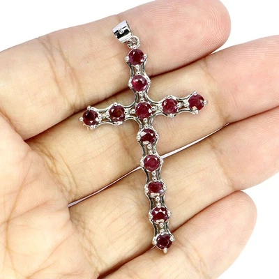 925 Sterling Silver Pendant Round Ruby 3.5mm Natural Gemstone Jewelry - Image 1 of 4