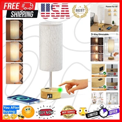 Small Bedside Lamp Touch Control Table Lamp with USB A+C Charging Ports & AC ... - Image 1 of 4