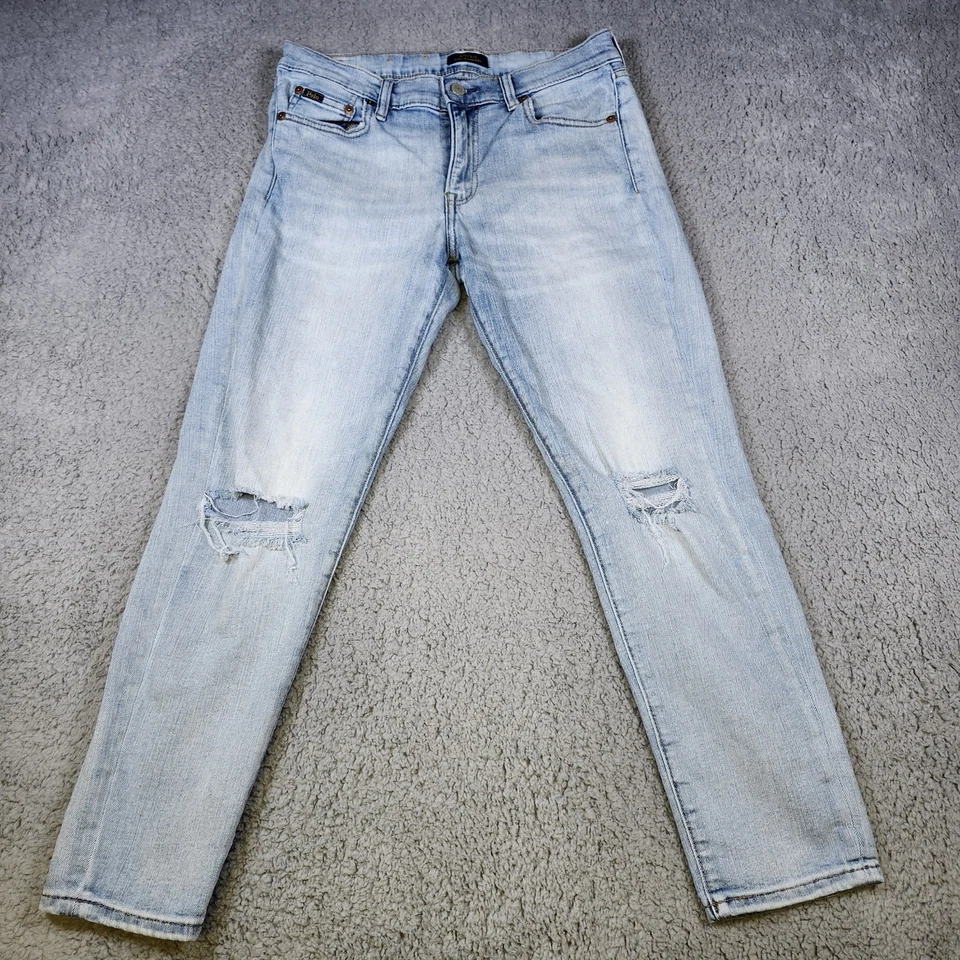 Polo Ralph Lauren 牛仔裤女式 29 Tompkins 紧身漂白斑点中腰 — 第 1/4 张图片