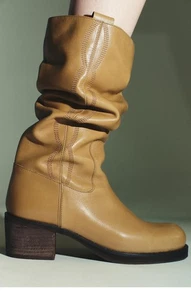 Embroidered Round-toed Boots, Vintage Knee-length Boots Thick-heel Cowboy Boots - Picture 1 of 15