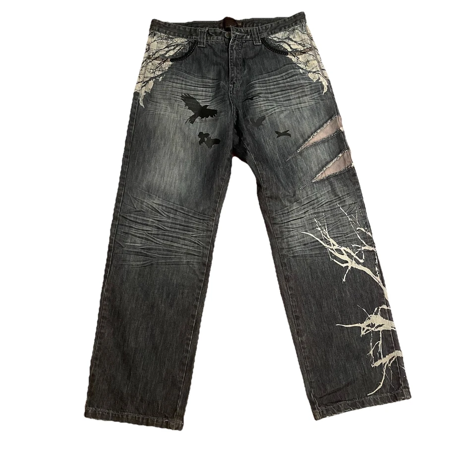 JEANS MISKEEN Y2K Vintage Estampado Pájaros y Árboles Talla 36 HOMBRE Foto 1 de 4