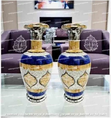 Florero de mármol de 18"" con incrustación de fregona lapislázuli decoración de la habitación del hogar arte y coleccionar Foto 1 de 4