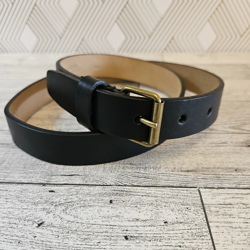 DEREK LAM Cinturón Básico Clásico Ajustado Hebilla Latón Cuero Negro Grande 30"-33" Foto 1 de 4