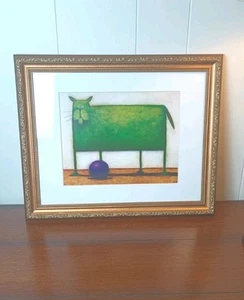 Green Trouble Framed Print Folk Art Cat & Yarn Ball Daniel Patrick Kessler Read - Picture 1 of 9