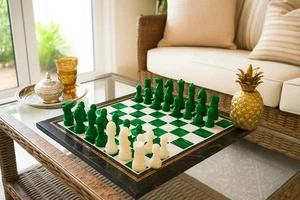 15" Green Marble Chess Set with Chess Pieces | Handmade Stone Board Game - Picture 1 of 6
