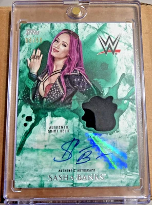 SASHA BANKS 2018 Topps Undisputed WWE Autograph Relic Green #8/50 - Image 1 of 3