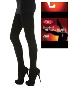 Pack Of 2 Women 300 Denier Black Thermal Fleece Warm Cosy Footed Tights By Silky - Picture 1 of 4