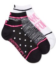 Ideology Women's Low Cut Printed Socks, 3 Pack, Black/White/Pink, Shoe Size 4-10