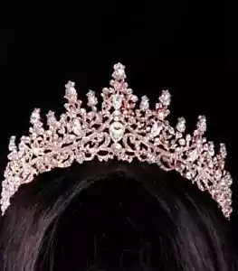 Rose Gold Pink Tiara Crown Detailed Holographic Princess Queen Bridal Prom - Picture 1 of 1