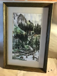 Mountain And Evergreens Watercolour By Ann Dunn,10.5” X 18”,17x25” Overall - Picture 1 of 8