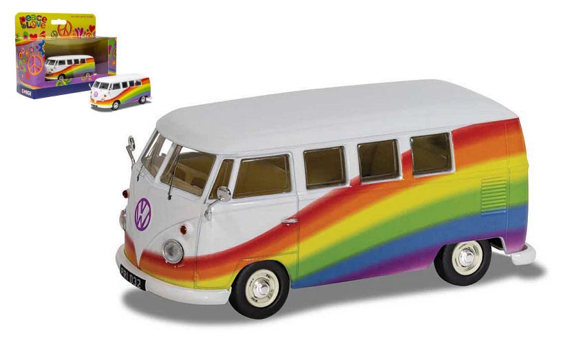 Modellino auto scala 1:43 Corgi VW CAMPER bus T1 T2 VAN PEACE LOVE RAIMBOW - Immagine 1 di 1