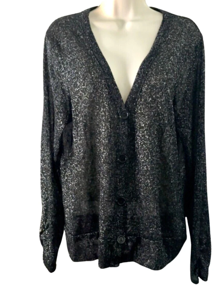 Cárdigan suéter manga larga French Laundry para mujer negro con botones brillantes talla XL Foto 1 de 4