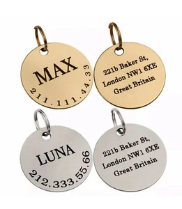 Pawtographize Stainless Steel Dog Cat ID Tags Personalized Pet ID Tags Circle - Picture 1 of 5