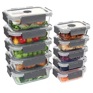 10 Pack Glass Food Storage Containers with Lids Airtight Meal Prep Lunch Built - Picture 1 of 9