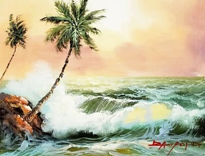 8x10-Stretched-Seascape #3, Oil Painting on Canvas-(Not Framed) - Picture 1 of 6