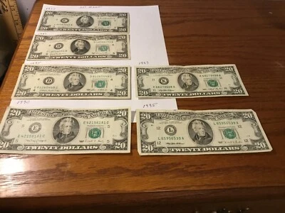 20 Dollar Bills (Lot of 6) Vintage Small Face 70s/90s Notes  $120 Face Value - Image 1 of 4