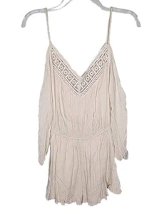 Ecote Women's Blush Pink Long Sleeve Cold Shoulder Lace Detail Romper S - Picture 1 of 7