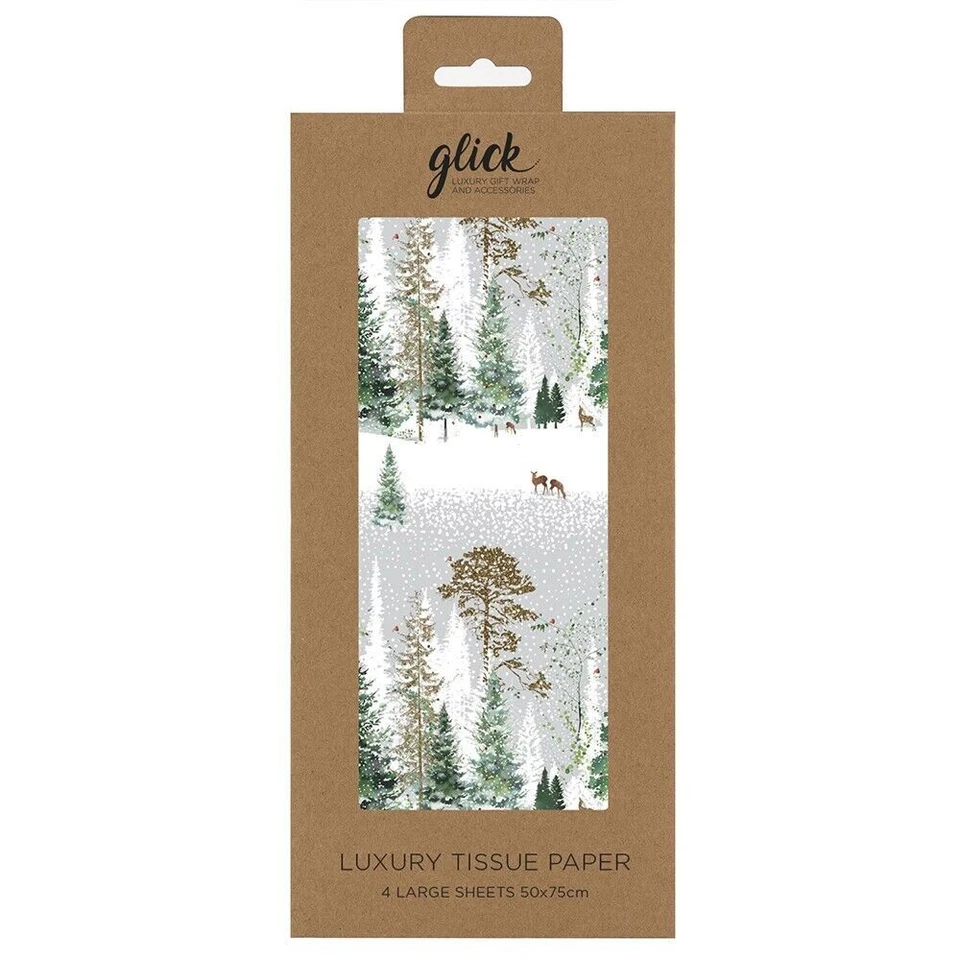 MAGICAL FOREST Christmas Glick Tissue Wrapping Paper 4 sheets 50 x7 5cm - Image 1 of 1