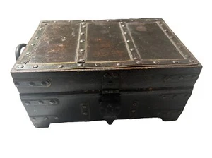 Vintage Handmade Wooden Keepsake Box Treasure Chest W/ Iron Handles & Nailheads - Picture 1 of 15