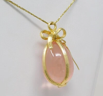 Tiffany & Co. Jean Schlumberger Oro 18k Cuarzo Rosa Huevo Colgante Dije B9145 Foto 1 de 4