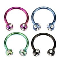 Circular Piercing Barbell 16G 3/8" D115 5-Gem Titanium Ip Steel Horseshoe Ring