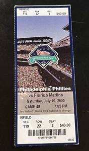 Philadelphia Phillies vs Marlins 7/16/05 Citizen Bank Park Utley HR Ticket Stub - Picture 1 of 4