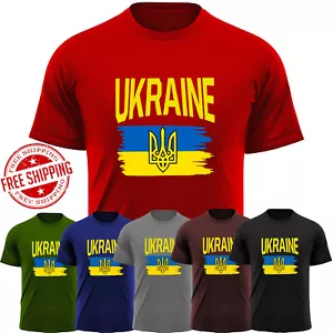 Ukraine Pride Support Flag I Stand With Ukrainian Men's T-Shirt USA Gift Tee - Picture 1 of 12