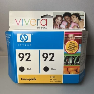 Genuine HP 92 BLACK Inkjet Cartridges 2 Twin pack Sealed - Picture 1 of 10