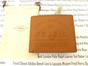 FOSSIL Bifold Leather Wallet Mens Lee Tan Brand Embossed Coin Wallets BNWT R£59 - Picture 1 of 10