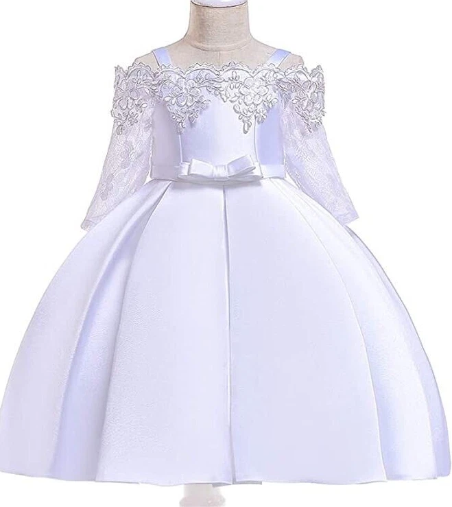 Pageant dress girls formal white princess off shoulders lace party dress size 6T - Image 1 of 4
