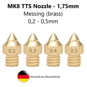 MK8 Messing/Brass TTS Nozzle Düse 0,2 - 0,5 mm + Set, Tronxy CR6 SE, Ender 2/3/5 - Bild 1 von 9