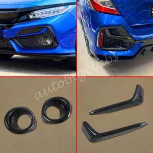 For Honda Civic Hatch 2020-2021 Carbon Fiber Rear Front Fog Light Ring Cover - Picture 1 of 6