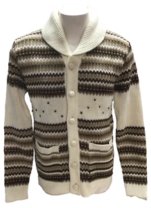 Men's L Vintage MILLER Western Wear Cardigan Cowichan Heavy Knit Sweater Rancher - Picture 1 of 11