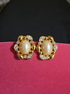 Monet tono dorado imitación perla cabujón cristal estrás clip - Imagen 1 de 2