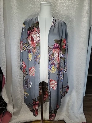 Umgee Floral Grey Kimono silky Cardigan S/M - Image 1 of 4