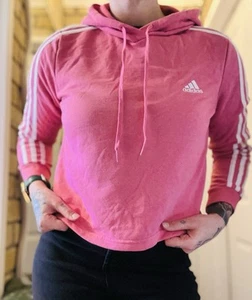 Adidas 3 Striped Cropped Hoodie Pink Medium/12-14 🩷🦩 - Picture 1 of 3