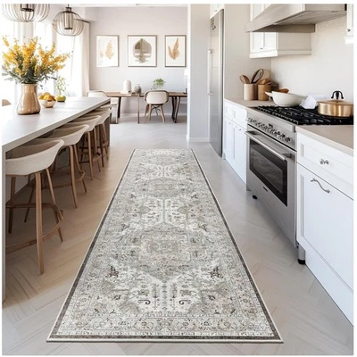 Элегантный моющийся коврик-дорожка 2x8 — нескользящий цветочный дизайн для прихожих и кухонь - Изображение 1 из 4