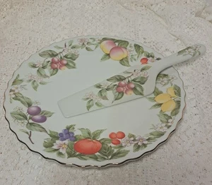 Andrea by Sadek Cake Plate & Server Fruit & Blossom Pattern In Box - Picture 1 of 8