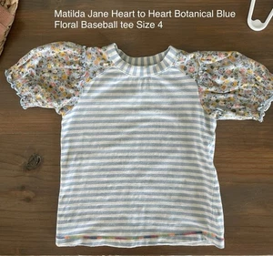 Matilda Jane Heart to Heart Botanical Blue Floral Baseball Tee Size 4 Girls - Picture 1 of 2